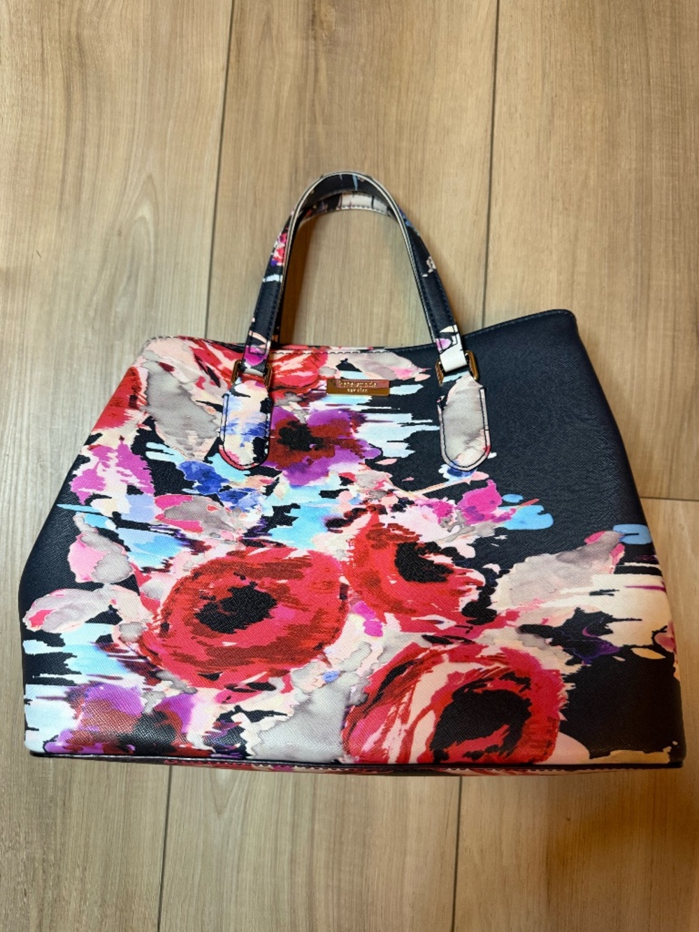 Kate Spade Floral Satchel Handbag Black Multicolor Structured Tote